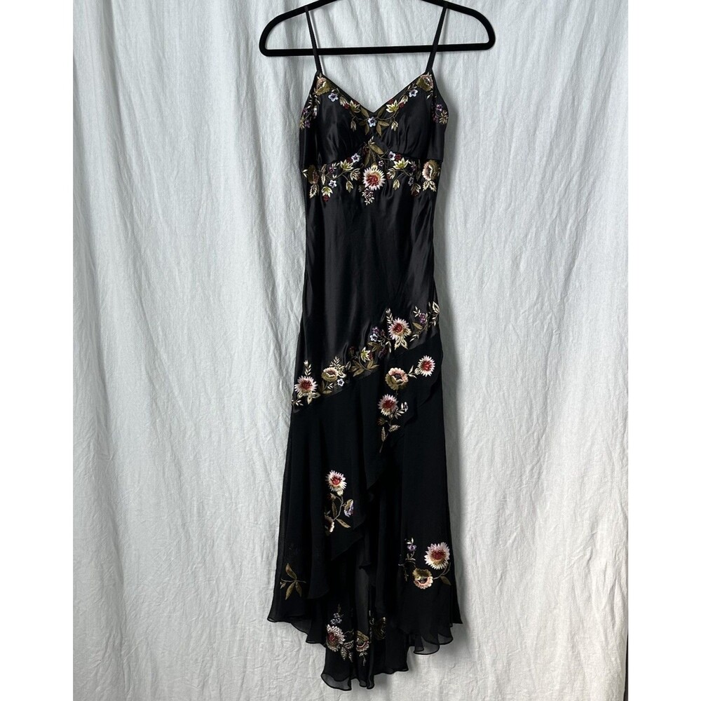 NWT Cache Vintage Black Maxi Dress Beaded Corset 100% Silk Y2K Size 2 Chiffon